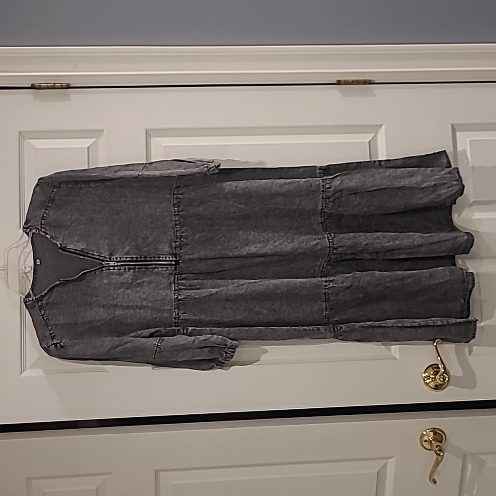 Distressed Black Denim Midi Dress